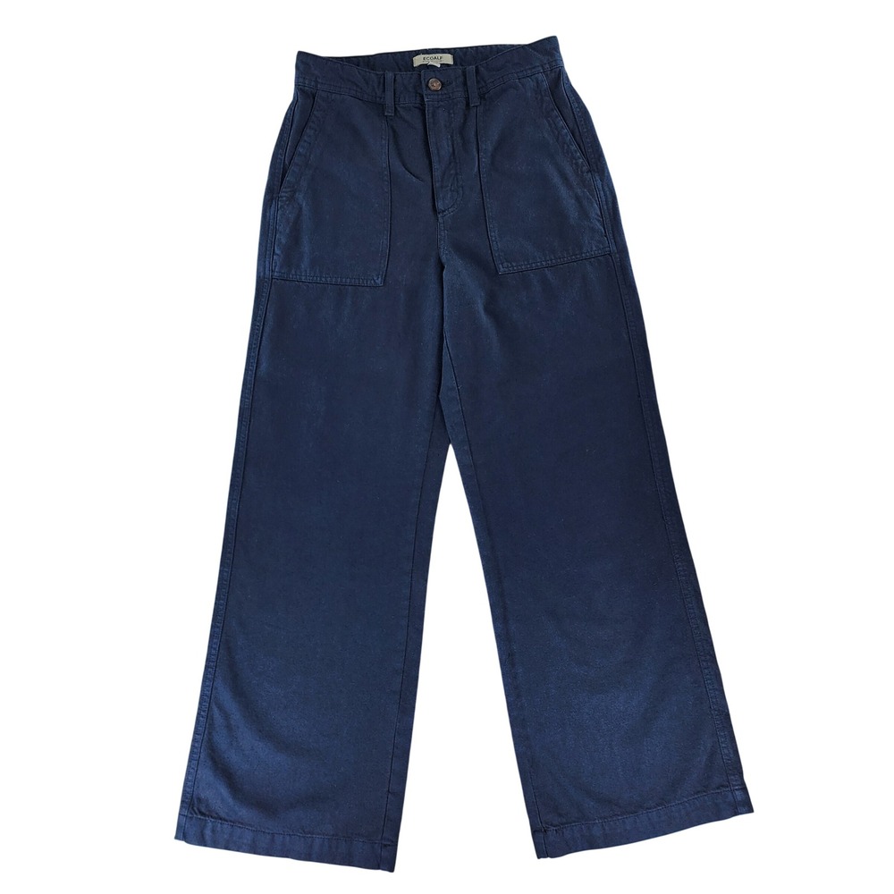 Ecoalf Bohalf Pants Women 30 Navy Blue Wide Leg Organic Cotton Utility High Rise